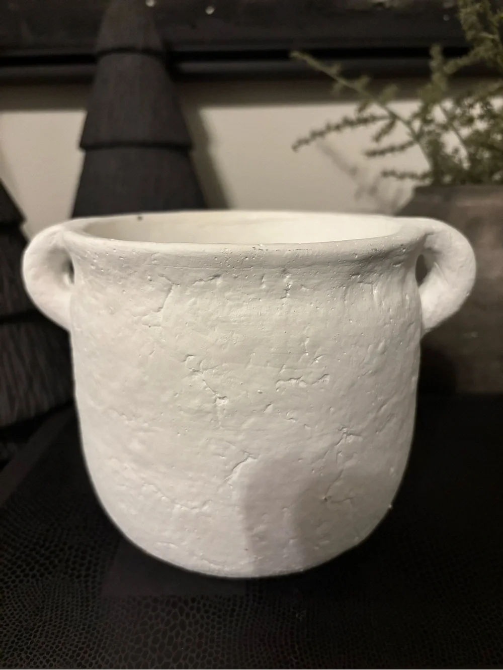 White Ceramic Two-Handled Decorative Pot- Large